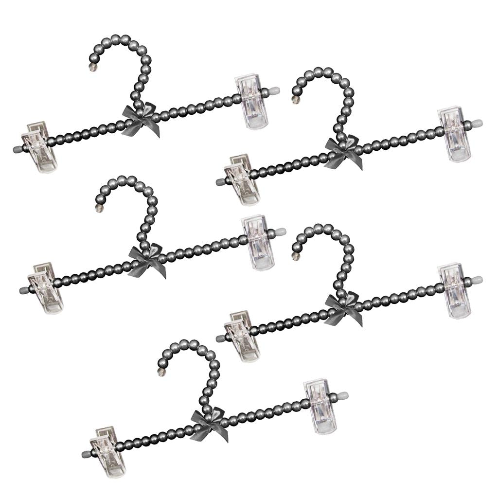 5Pcs 30cm Pearl Beaded Clothes Hanger Trousers Dress Holder with Clip Black