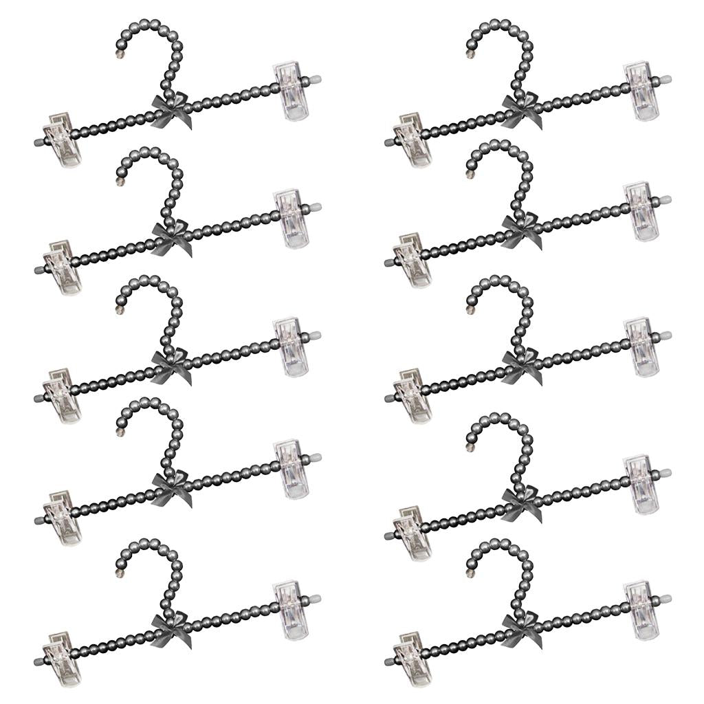 10Pcs 30cm Pearl Beaded Clothes Hanger Trousers Dress Holder with Clip Black
