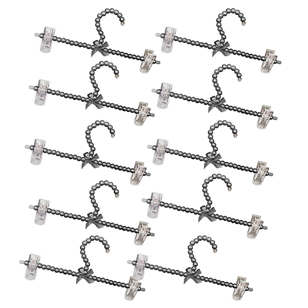10Pcs 30cm Pearl Beaded Clothes Hanger Trousers Dress Holder with Clip Black
