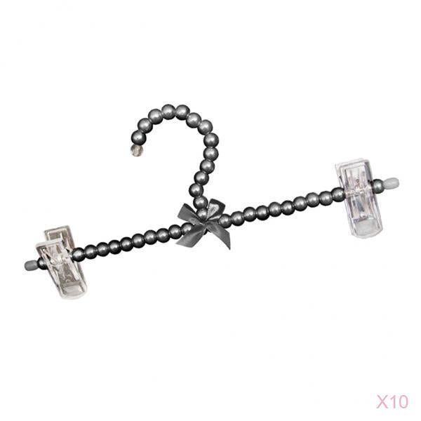 10Pcs 30cm Pearl Beaded Clothes Hanger Trousers Dress Holder with Clip Black