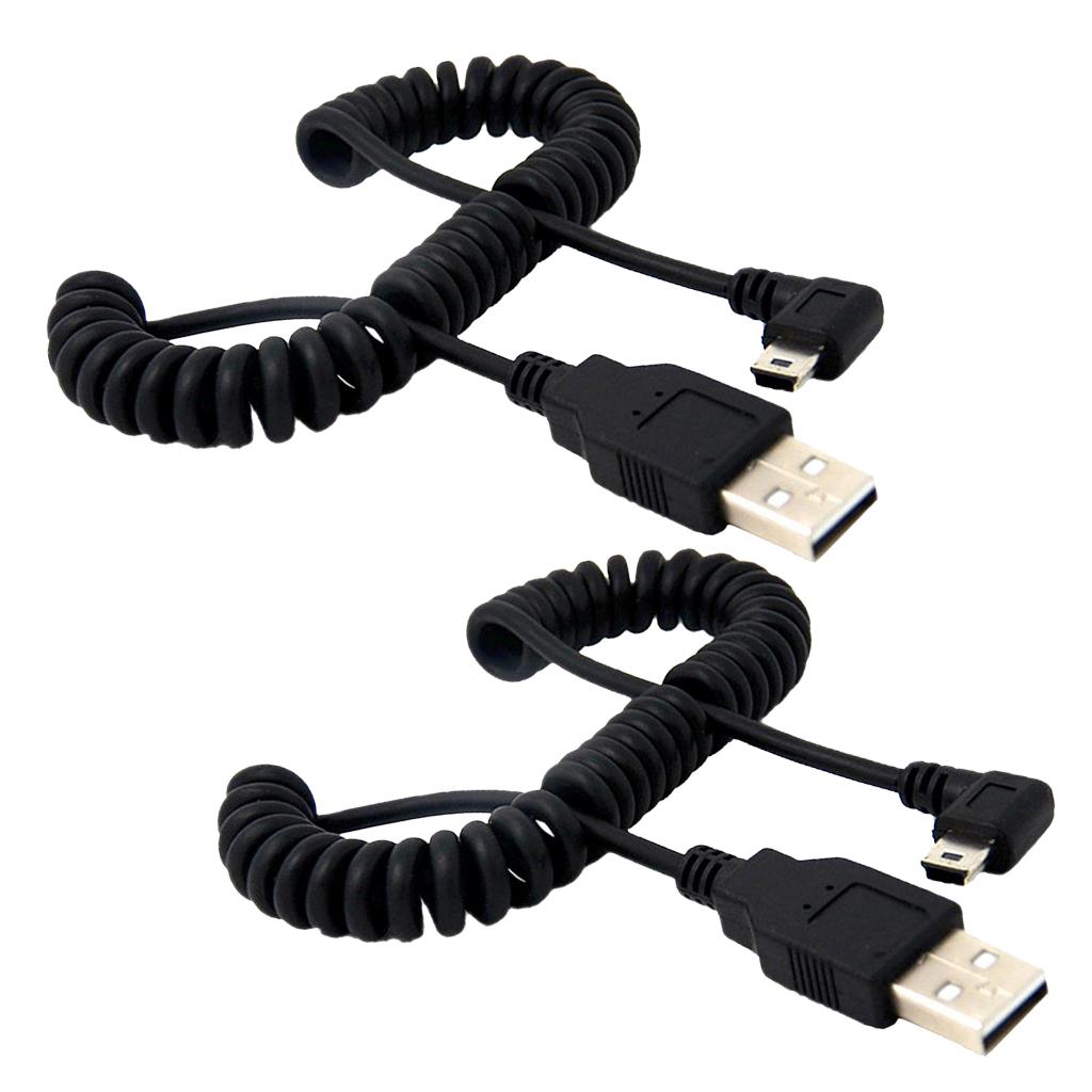 2Pieces USB 2.0 A Male to Left Angle Mini B 5p Male Spring Cable
