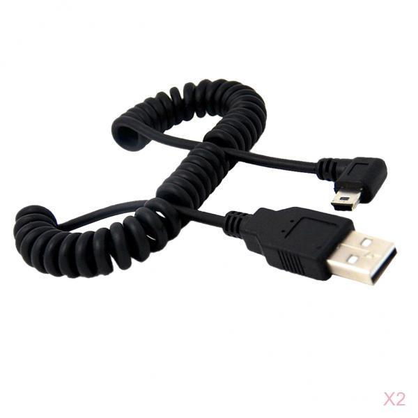 2Pieces USB 2.0 A Male to Left Angle Mini B 5p Male Spring Cable