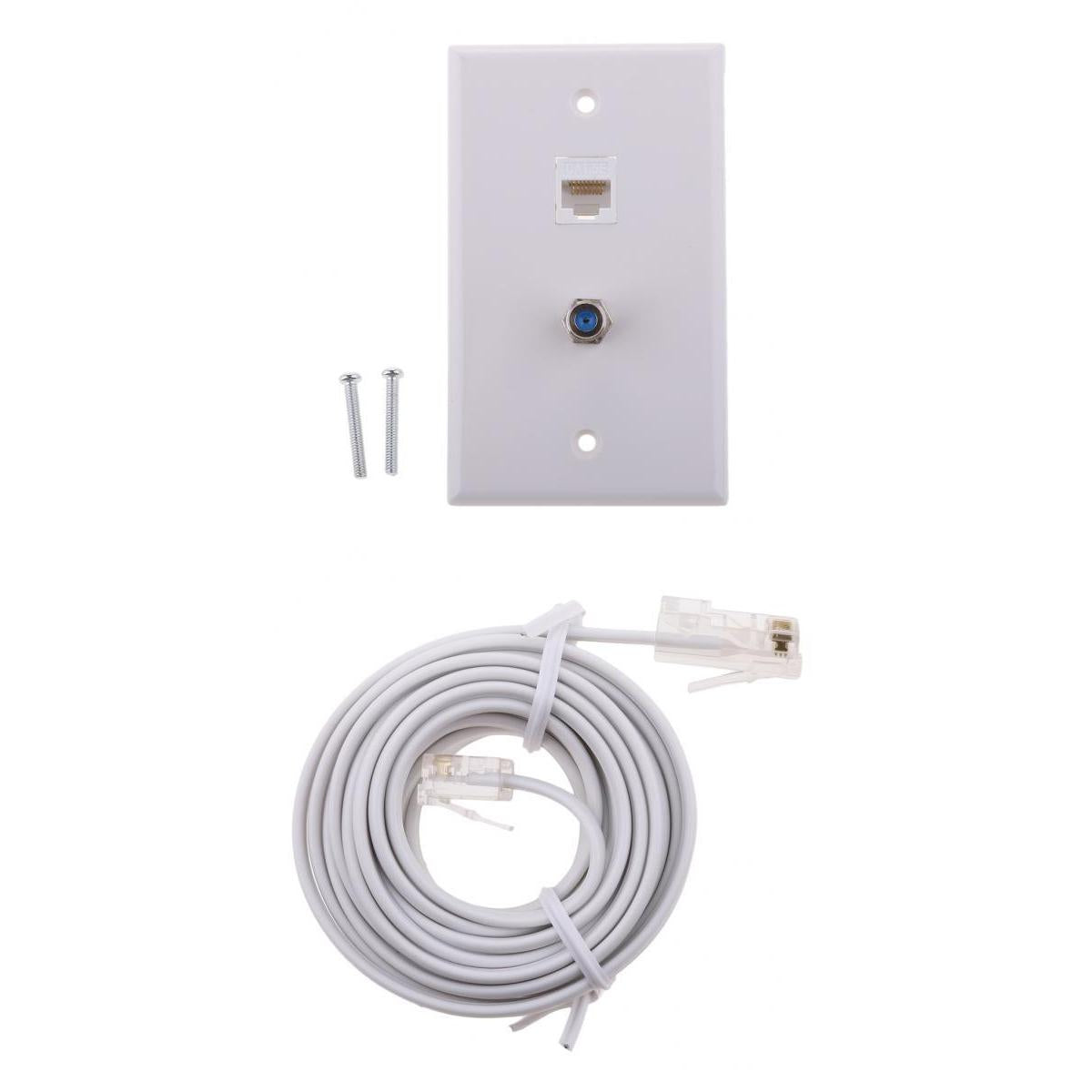 Coaxial F Connector Ethernet Network Wall Plate+RJ11 ADSL to Cable