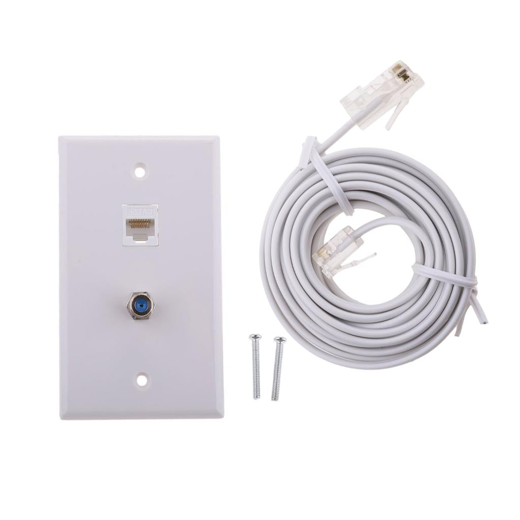 Coaxial F Connector Ethernet Network Wall Plate+RJ11 ADSL to Cable