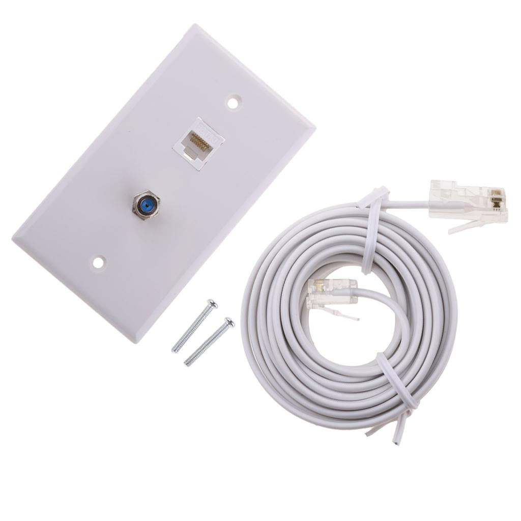 Coaxial F Connector Ethernet Network Wall Plate+RJ11 ADSL to Cable