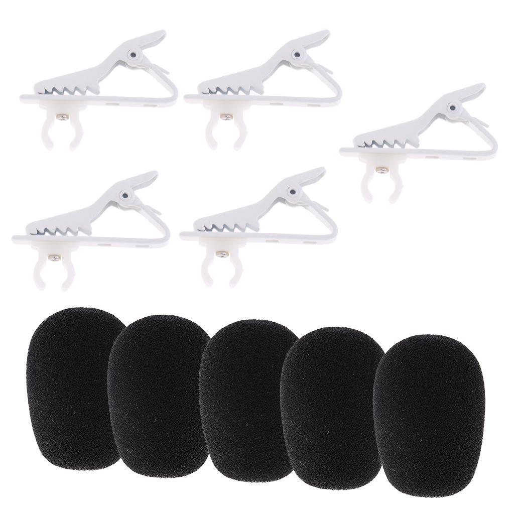 5 Pack Microphone Foam Windshield Sponge+5 Pack Microphone Lapel Tie Clip