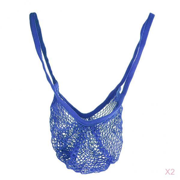 2x Reusable Mesh Cotton Net String Organizer Shopping Shoulderbag Royal Blue