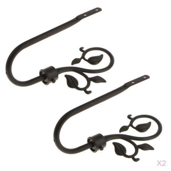 4-piece U Shape Metal Leaf Curtain Hook Window Drapery Tieback Hanger Black