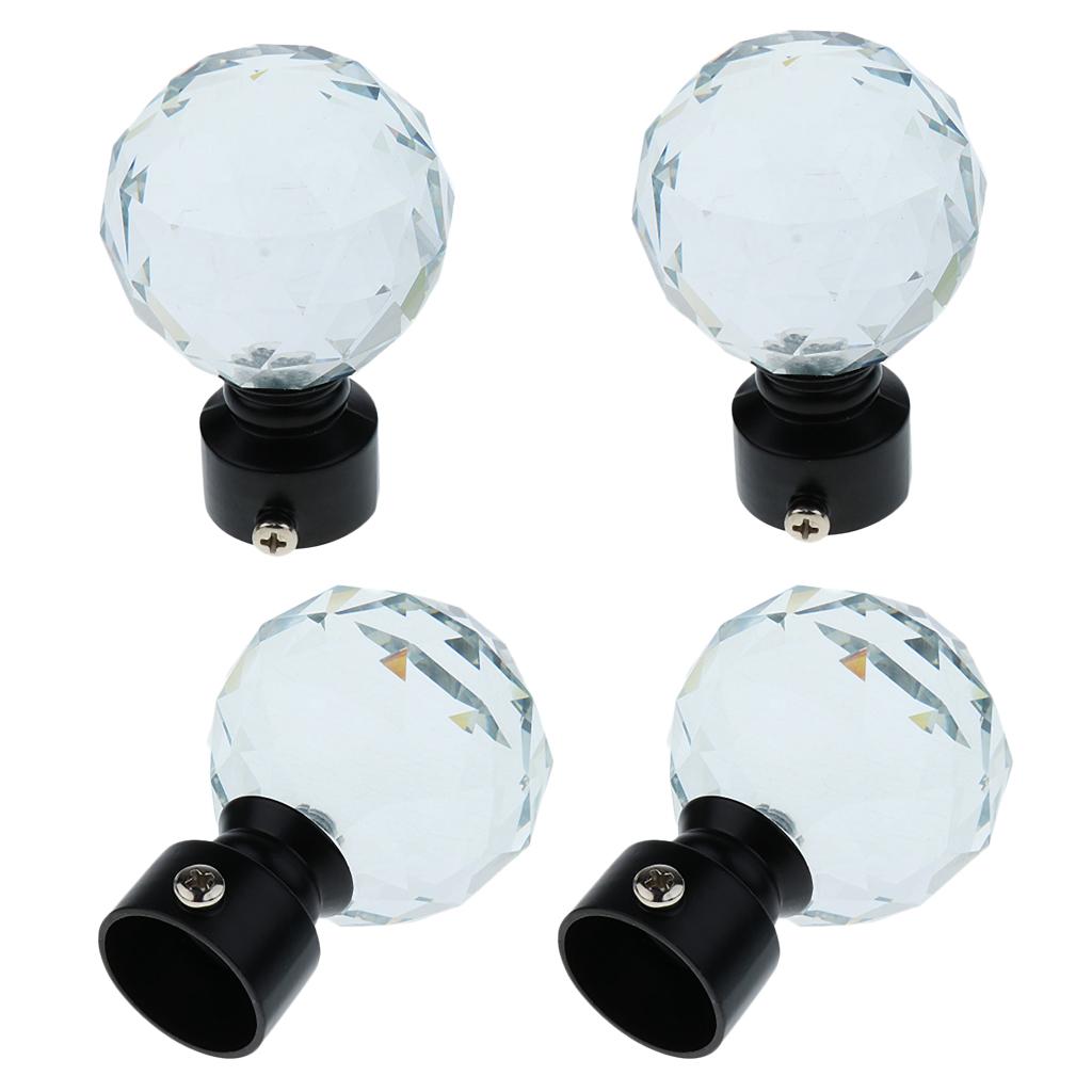 4-Piece Decorative Crystal Window Curtain Pole Rod End Cap Final Head 28mm