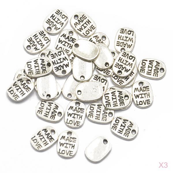150 Pieces Tibet Silver Oval Pendant Beads Carved MADE WITH LOVE 11 x 8 mm