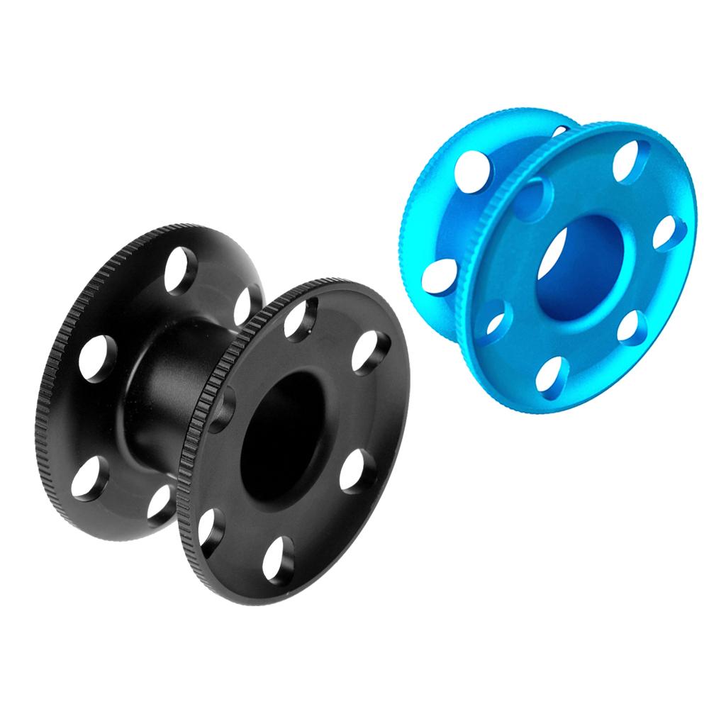 2 Pieces Aluminum Alloy Scuba Diver Finger Reel Guide Line Spool Blue Black