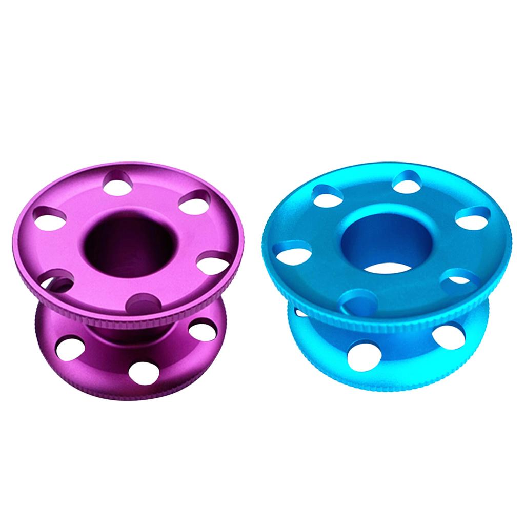 2 Pieces Aluminum Alloy Scuba Diver Finger Reel Guide Line Spool Blue Purple