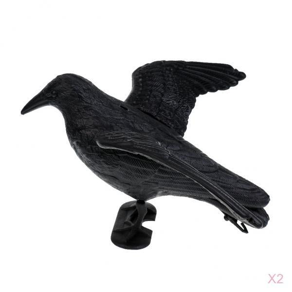 2 Pieces Realistic Full Body Crow Raven Hunting Decoy Scarer Greenhand Gear