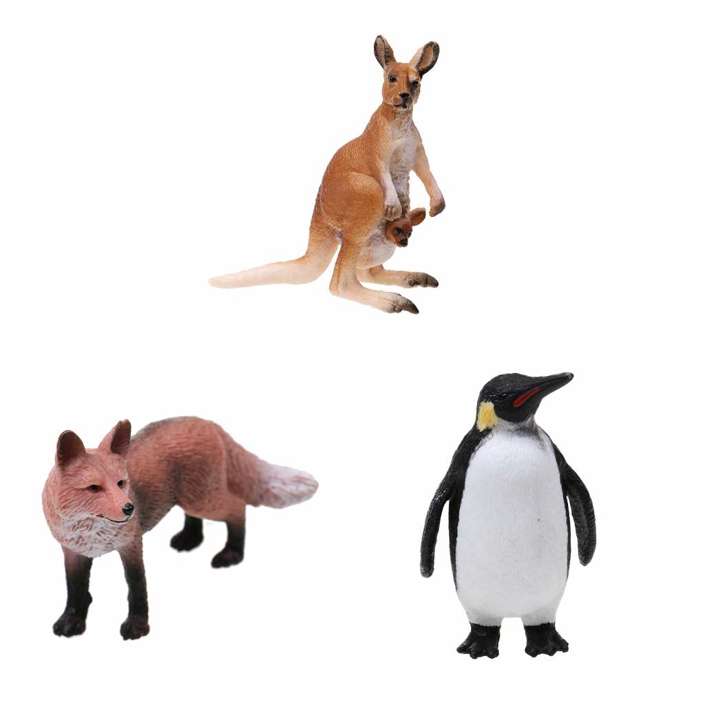 3x Realistic Kangaroo Penguin Wild Animal Model Action Figure Kids Toy