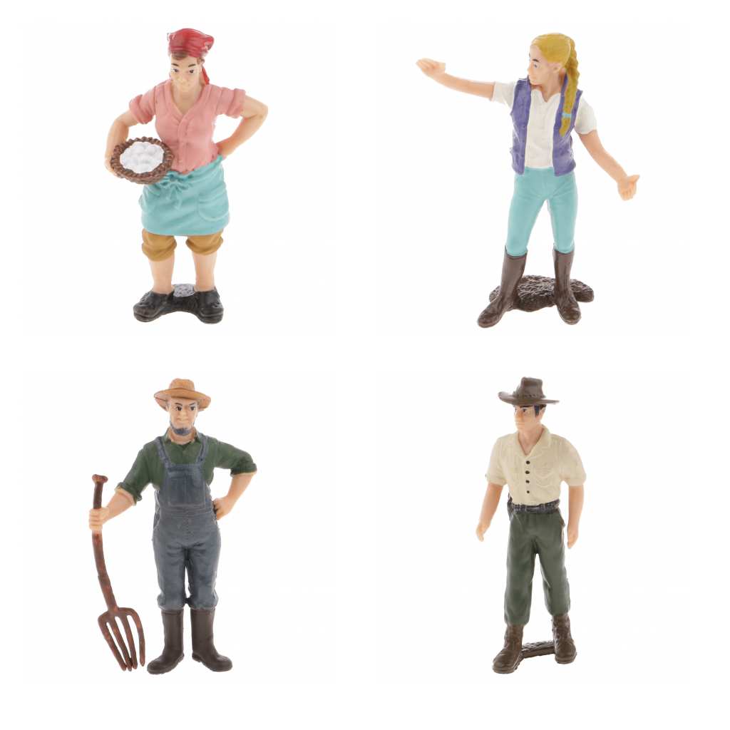 4x Realistic Female Male Farmer People Figurine Model Action Figure Kids Toy