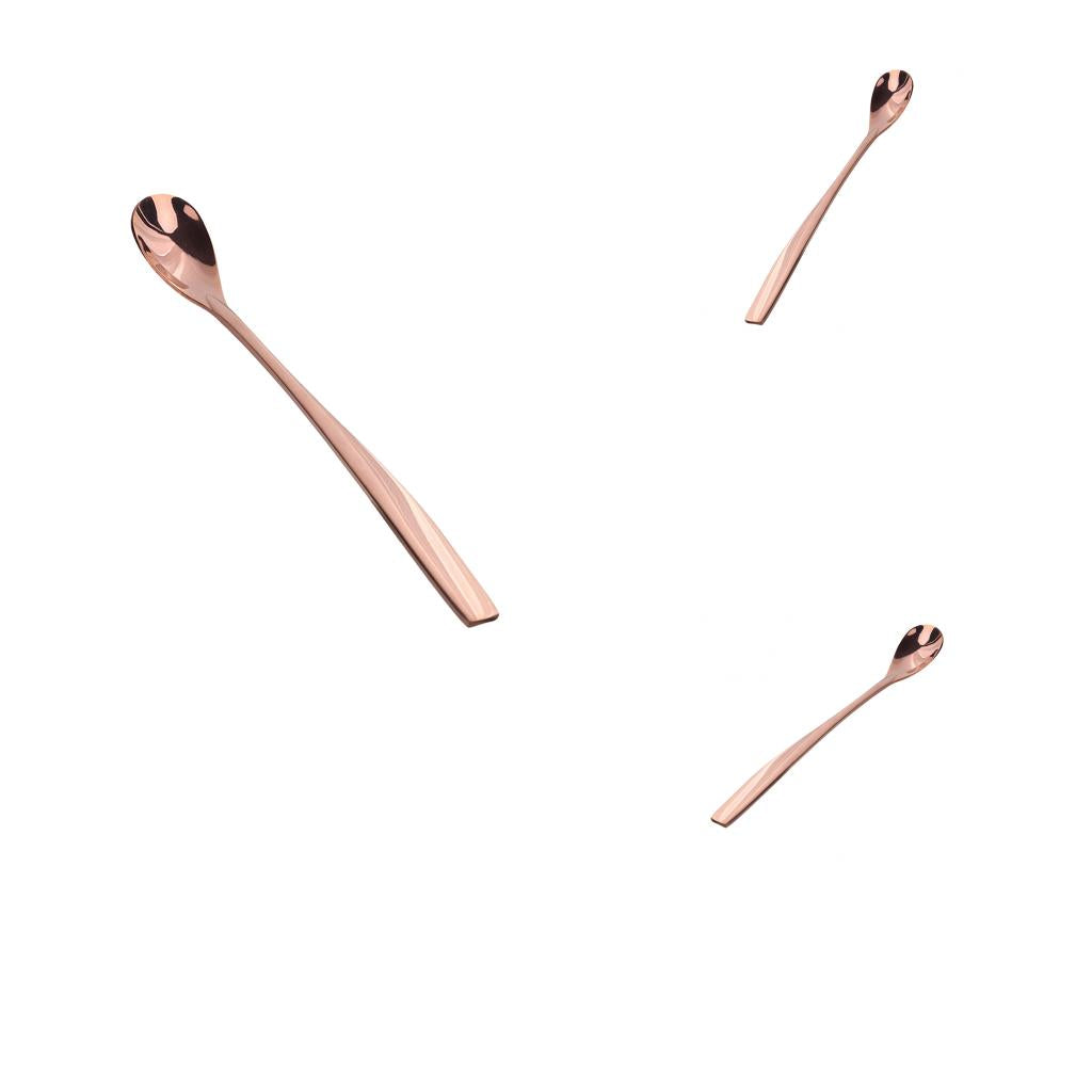 3pcs Stainless Steel Long Handle Spoon for Ice Cream Sundae Coffee Rose Gold
