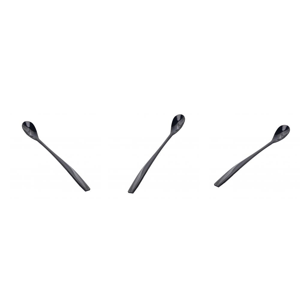 3pcs Stainless Steel Long Handle Spoon for Ice Cream Sundae Coffee Black