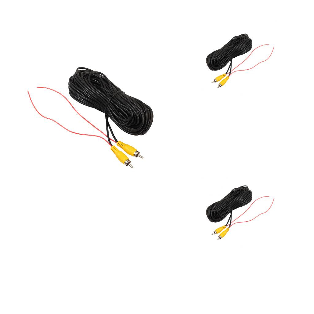 3Pieces Car RCA AV Rear View Backup Camera Video Cable Cord With Red Trigger