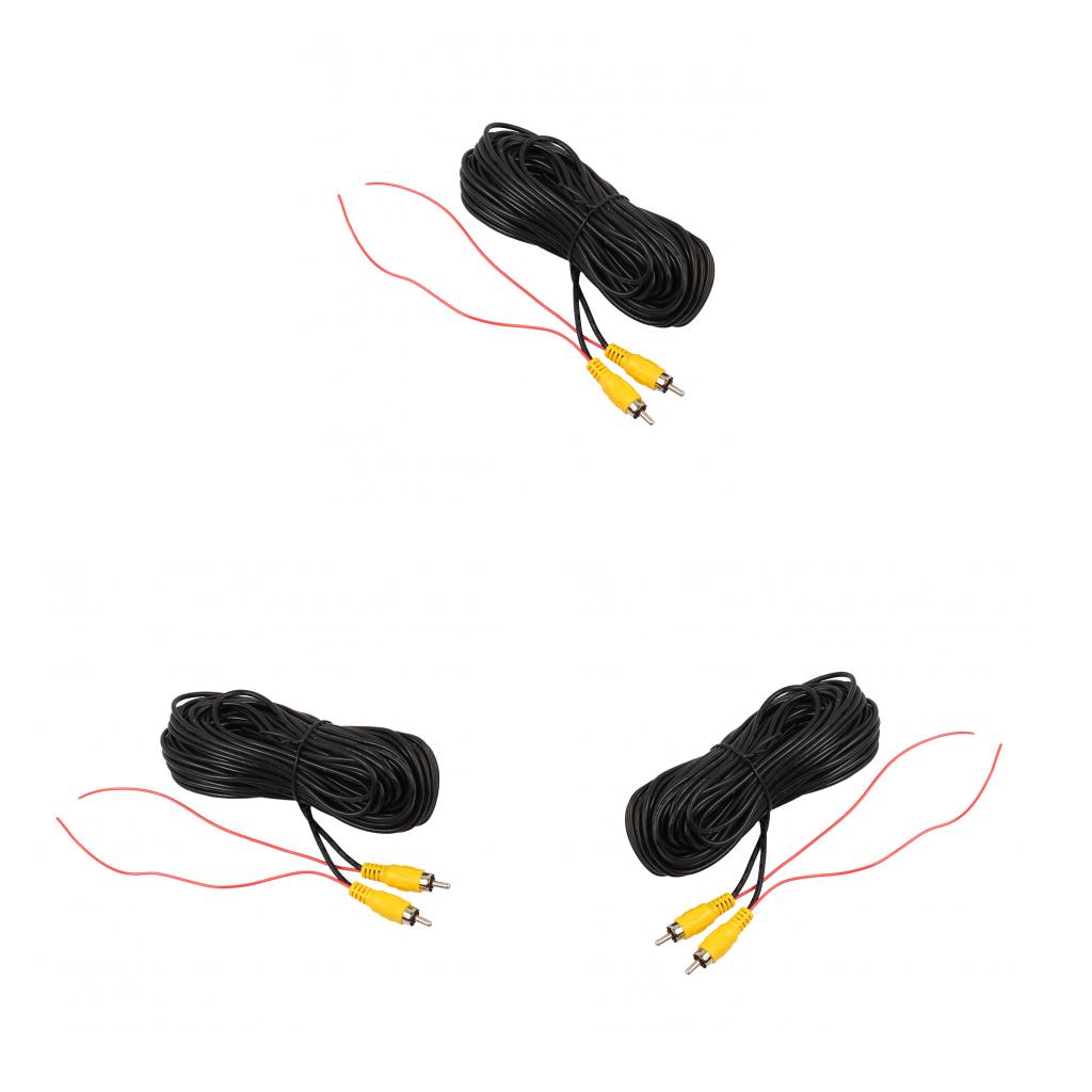 3Pieces Car RCA AV Rear View Backup Camera Video Cable Cord With Red Trigger