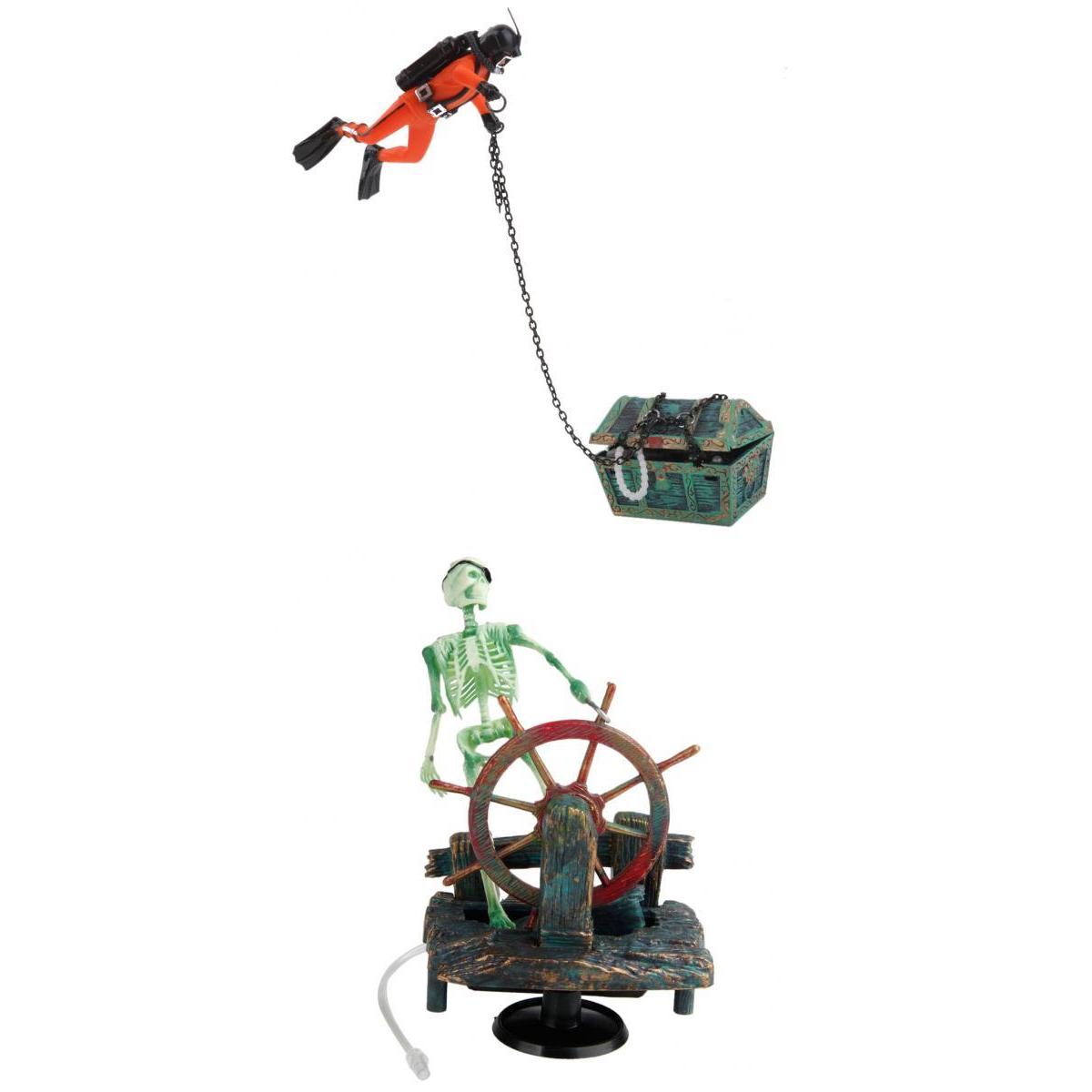 2Pcs Aquarium Fish Tank Decorations Treasure Diver And Artificial Skeleton
