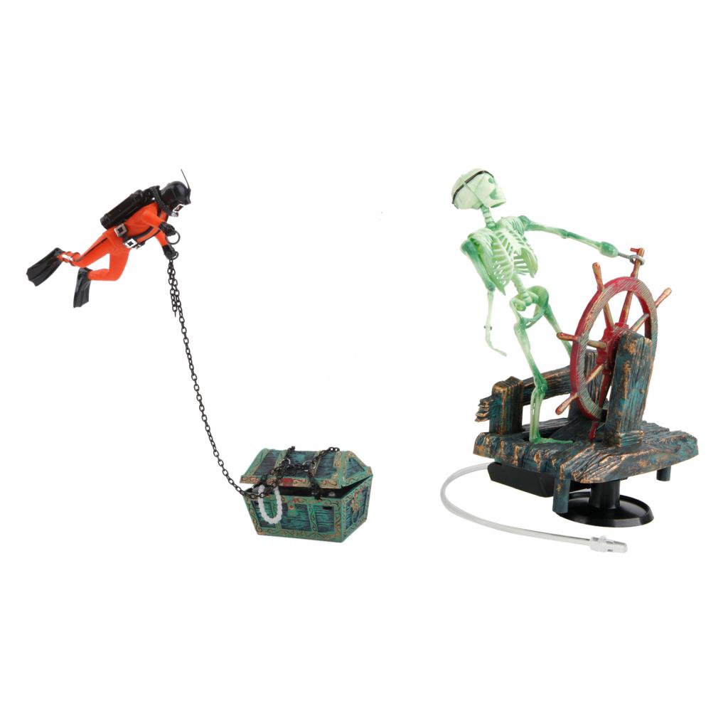 2Pcs Aquarium Fish Tank Decorations Treasure Diver And Artificial Skeleton