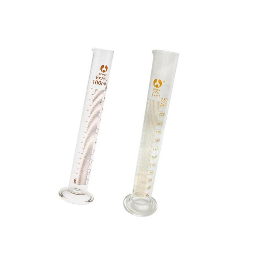 Clear Graduated Glass Measuring Cylinder Chemistry Lab Spout 250ml + 100ml
