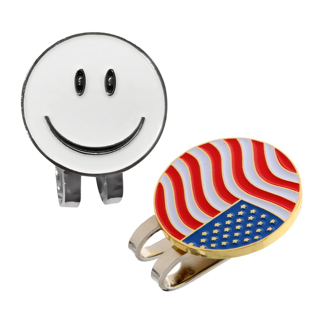 2 Pieces Smile Face and America Flag Golf Ball Marker with Magnetic Hat Clip