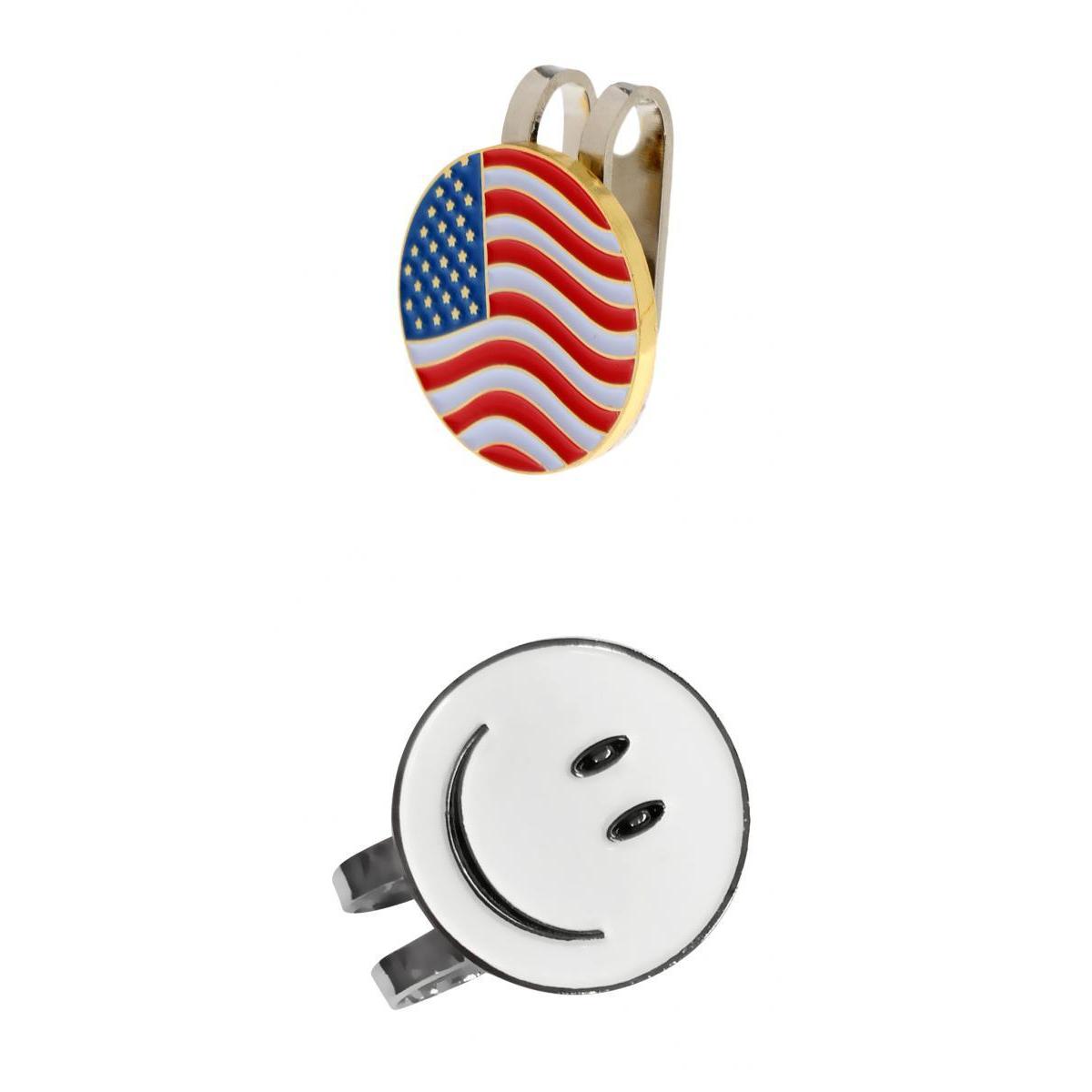 2 Pieces Smile Face and America Flag Golf Ball Marker with Magnetic Hat Clip