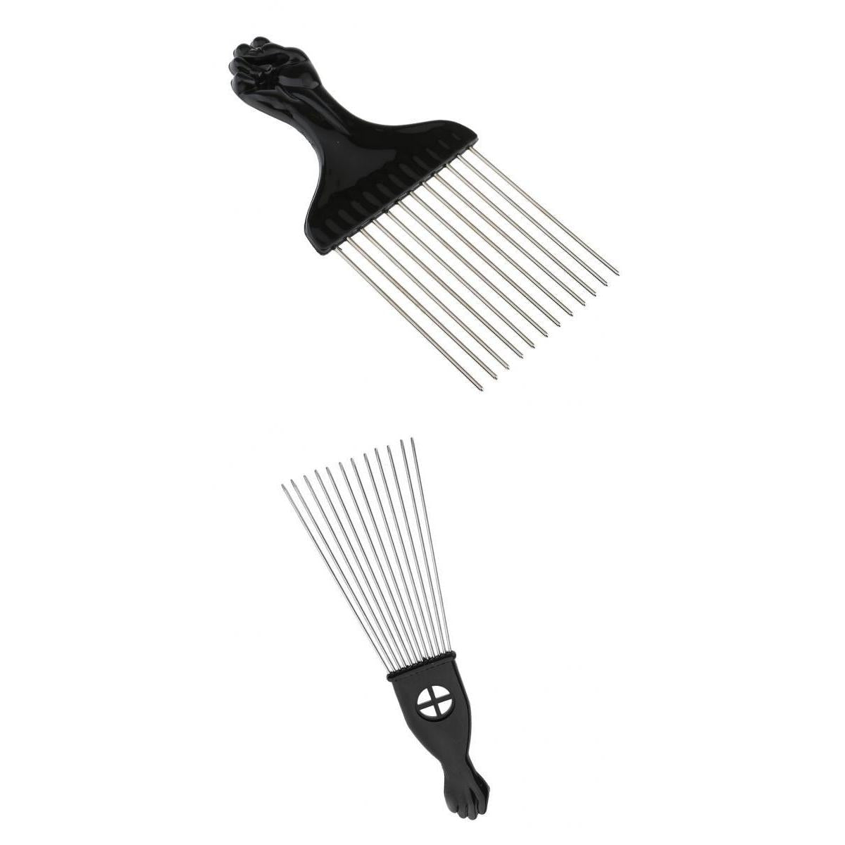 2 Pieces Stainless Steel Salon Barber Afro Hair Pick Brush Comb Hairdressing