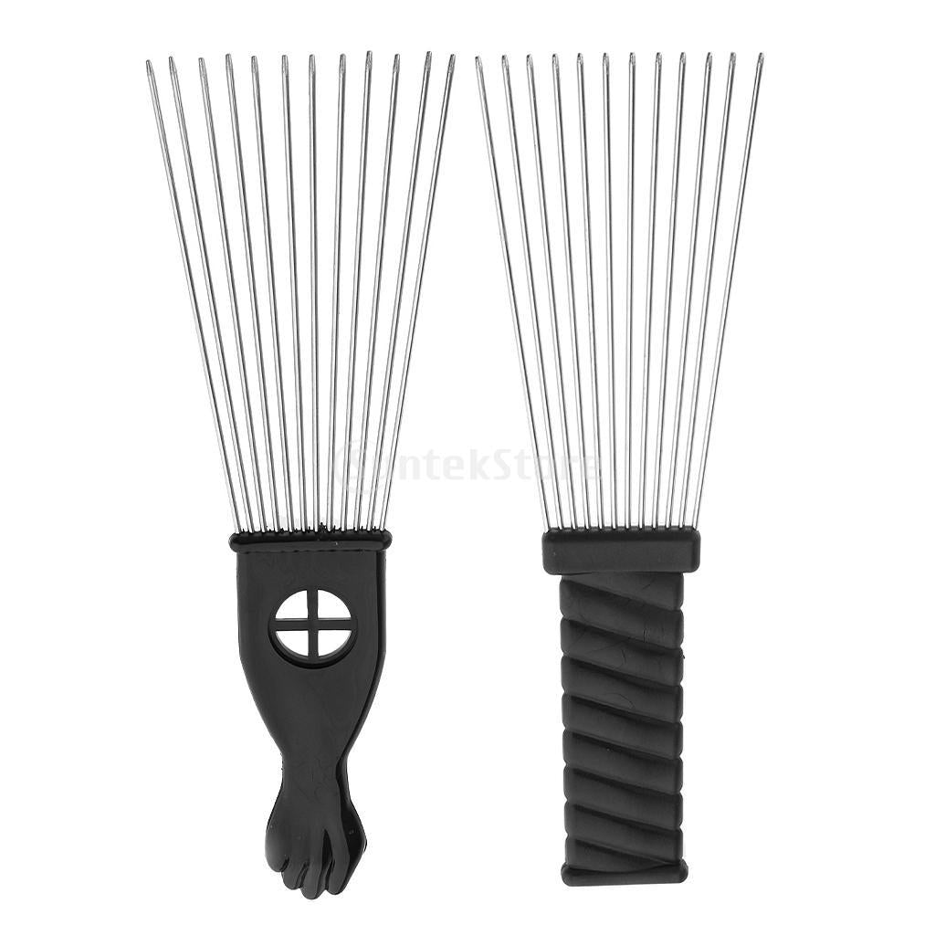 2 Pieces Stainless Steel Salon Barber Afro Hair Pick Brush Comb Hairdressing