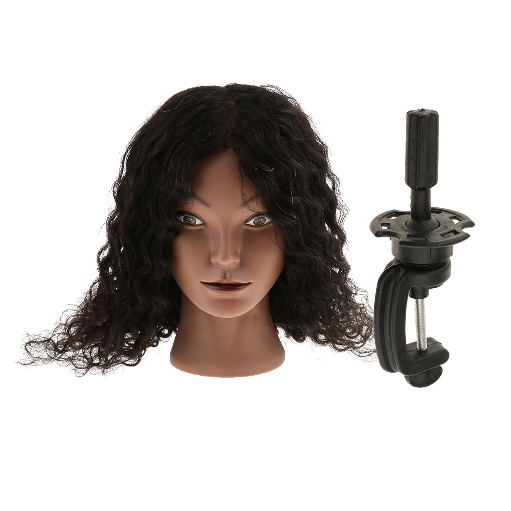 Cosmetology Silicone Human Hair Practice Training Mannequin Head + Clamp