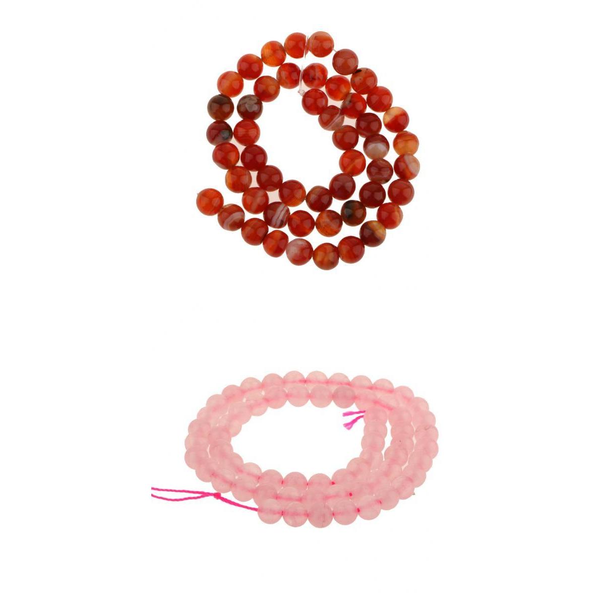 2Pcs Strand Fire Round Agate Gemstone Rose Quartz Round Gemstone Loose Beads