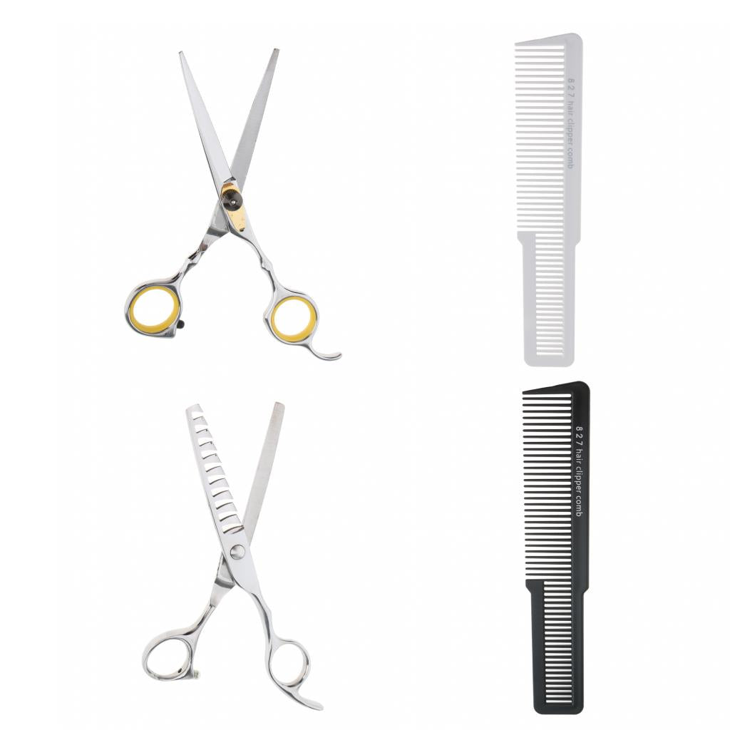 2pcs Flat Top Salon Barber Clipper Comb+2pcs Hair Cutting Thinning Scissors