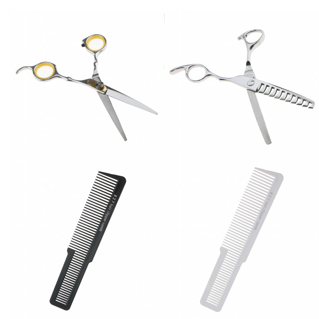 2pcs Flat Top Salon Barber Clipper Comb+2pcs Hair Cutting Thinning Scissors