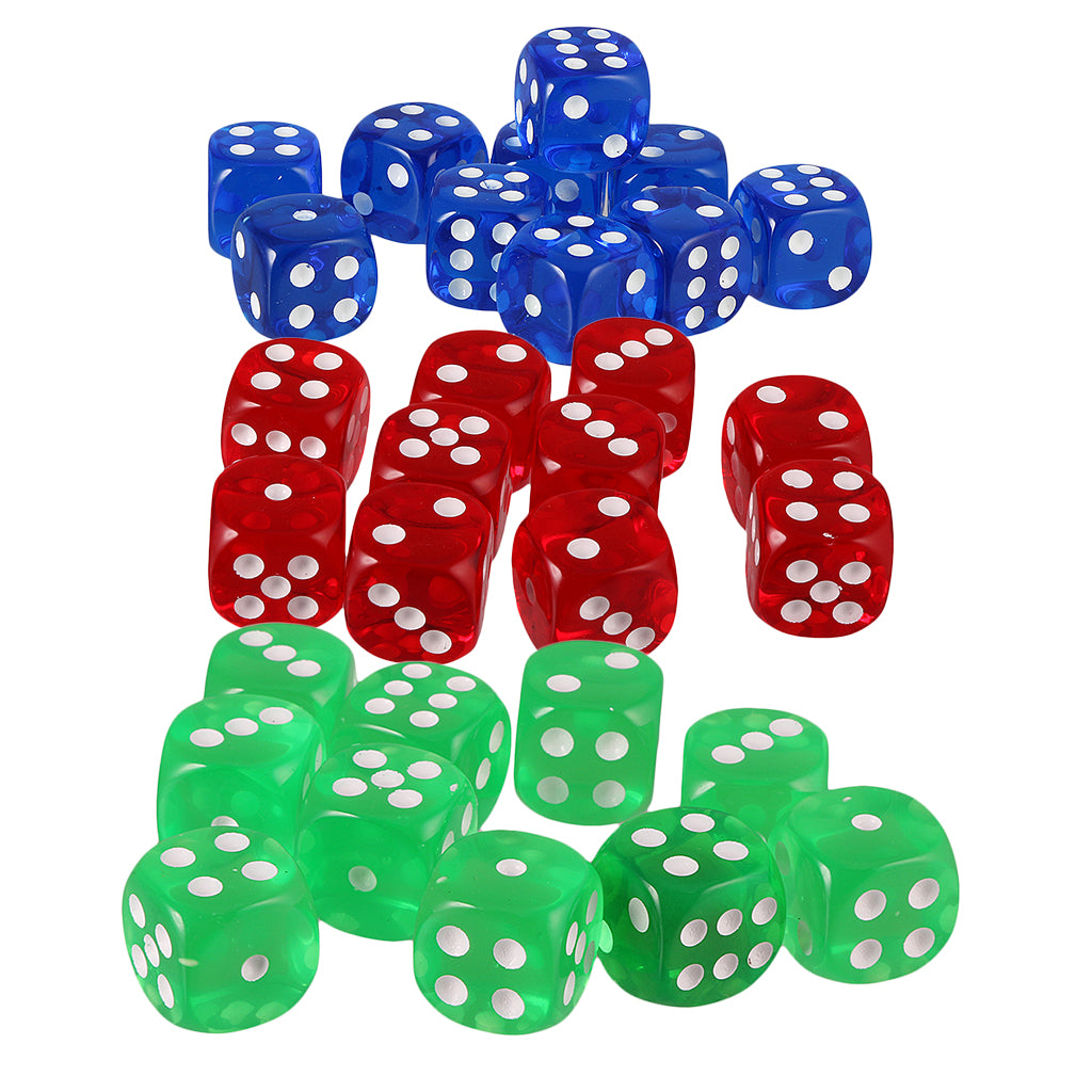 30 Pieces Acrylic Six Sided D6 Dice for D&D TRPG Party Board Game Toys