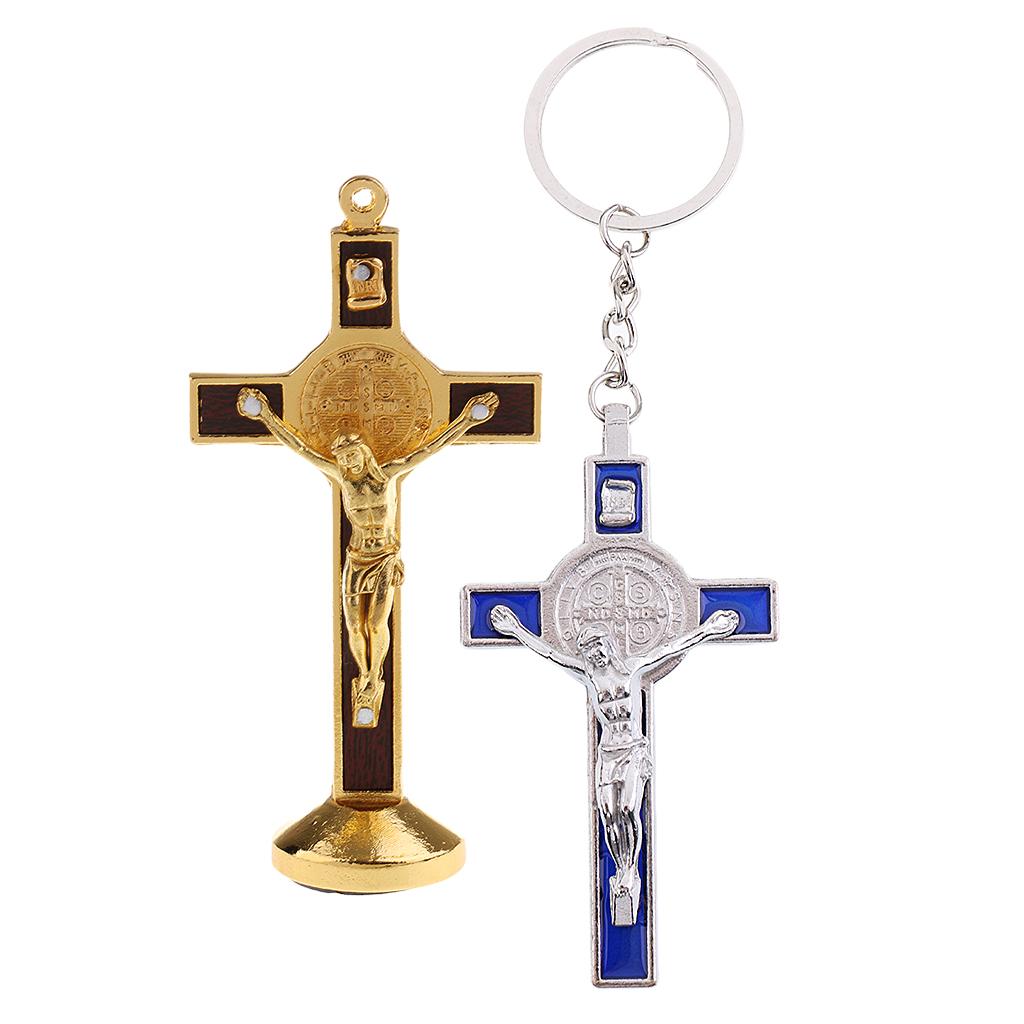 2PCS Crucifix Jesus Christ Cross Statues Figurine for Car Home Chapel Decor