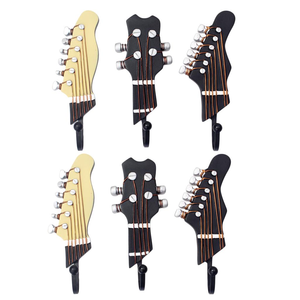 6PCS Guitar Heads Music Home Resin Clothes Hat Hanger Hook Wall Mounted