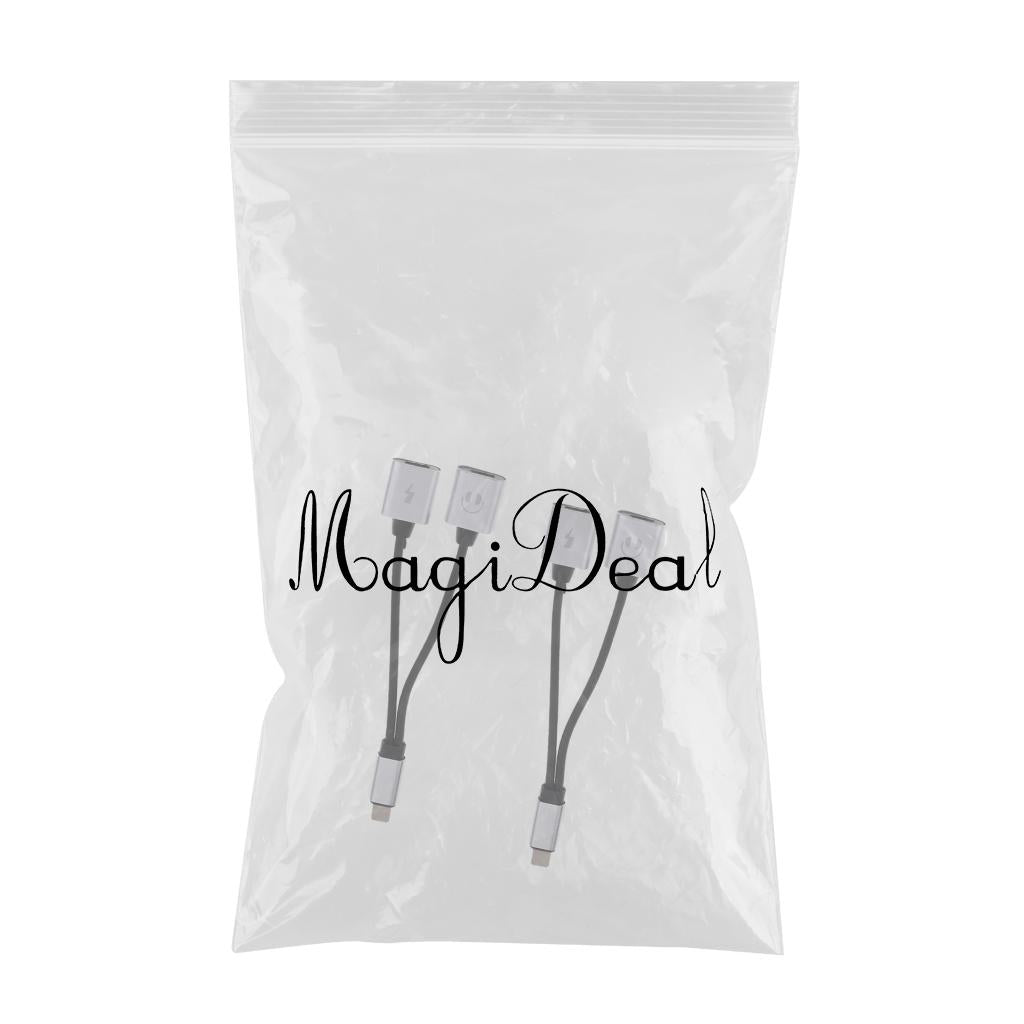 2 Pieces Double Jack Headphone Audio + Charging Adapter for iPhone Silver