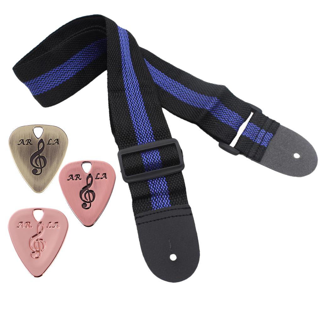 Adjustable Nylon Guitar Strap with 3pcs Picks Plectrums for Guitar