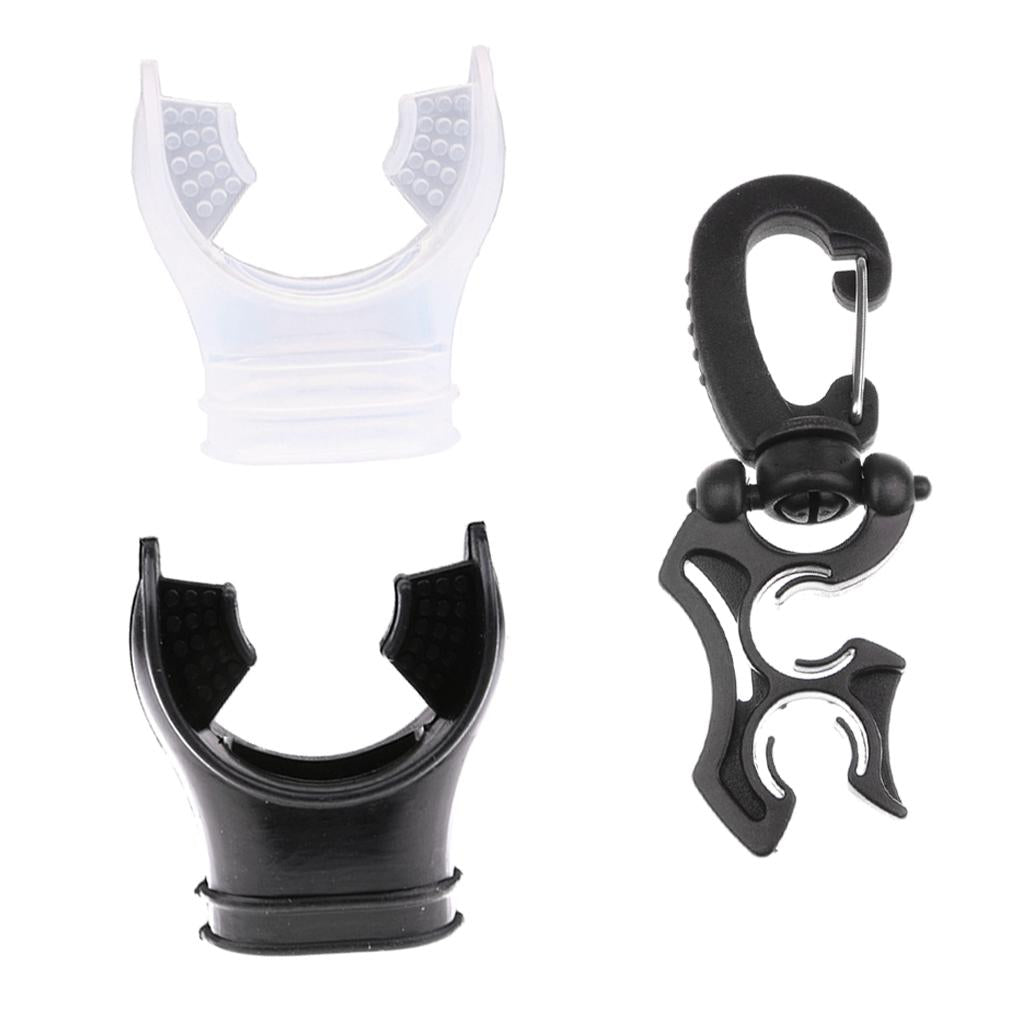2 Pieces Silicone Scuba Diving Mouthpiece Regulator with Hose Holder Clip