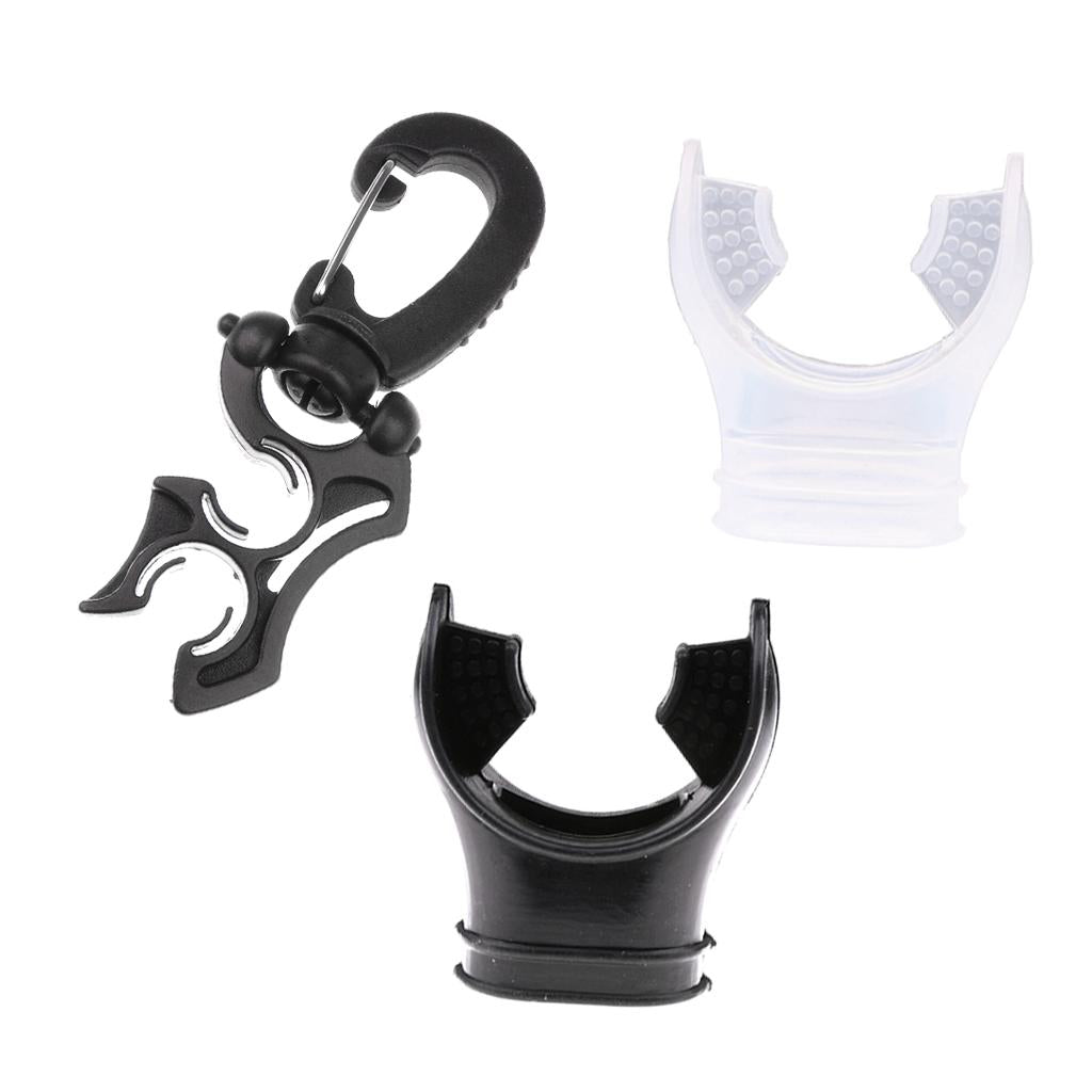 2 Pieces Silicone Scuba Diving Mouthpiece Regulator with Hose Holder Clip