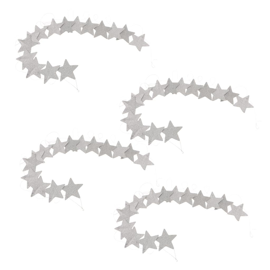 4Pcs 2M Glitter Star Hanging Bunting Luxury Garland Party Decoration Silver