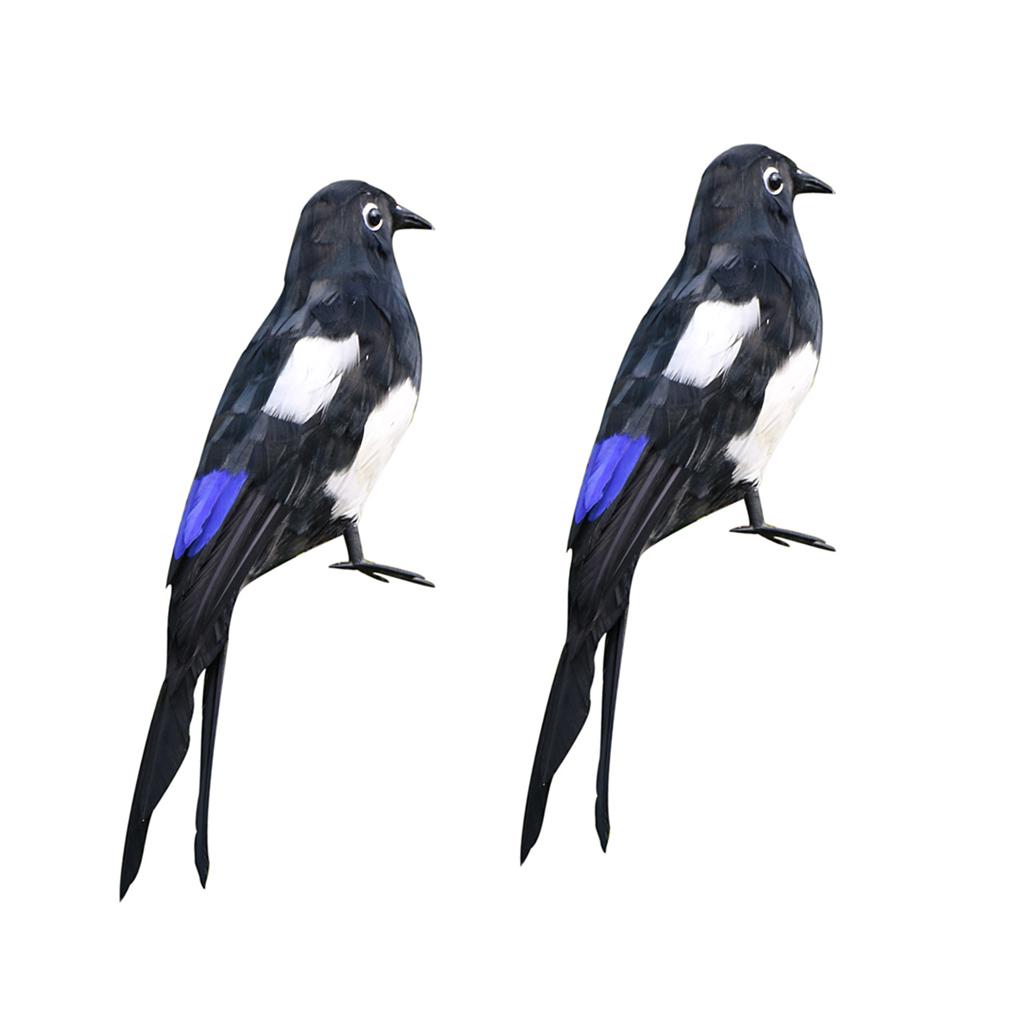 1 Pair of Artificial Feathered Animal Bird Magpie Garden Figurine Home Decor