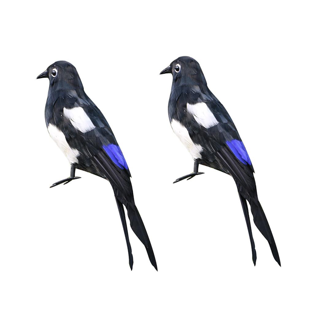 1 Pair of Artificial Feathered Animal Bird Magpie Garden Figurine Home Decor