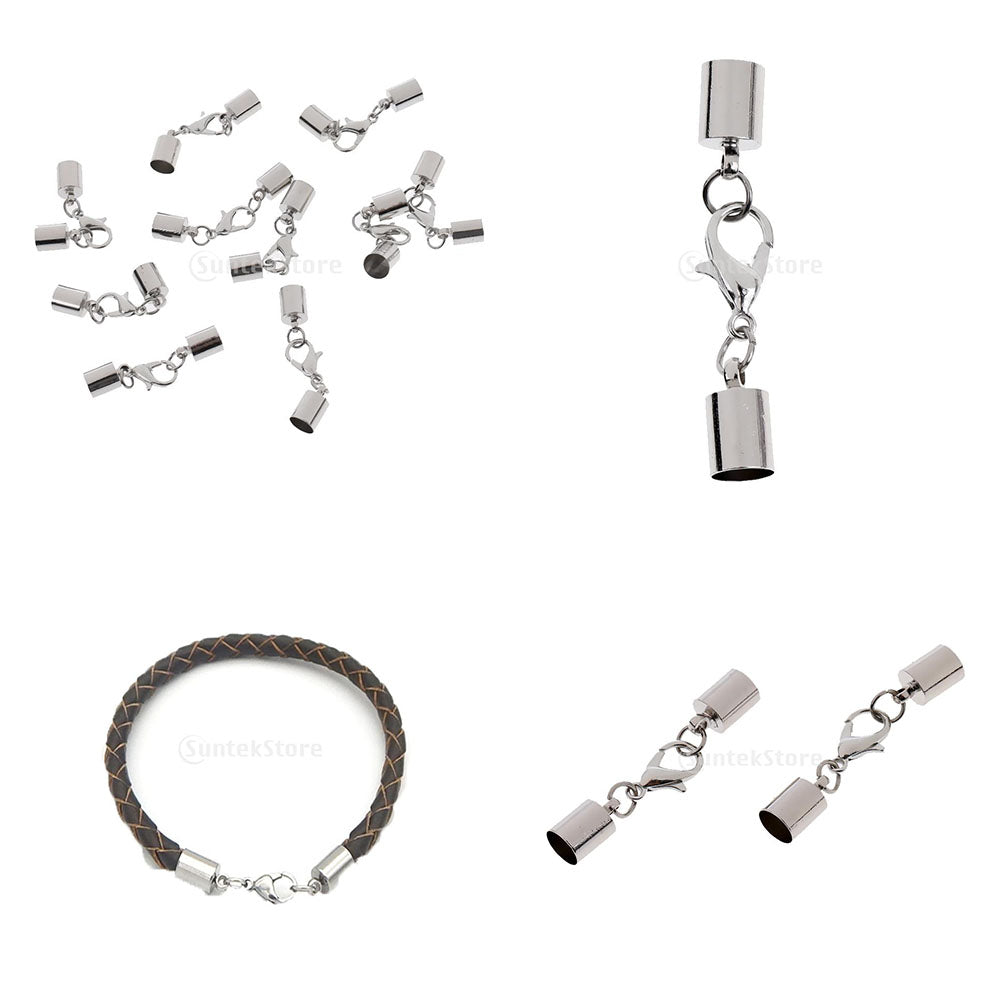 10 Pieces Silver Barrel Beads Leather Cord Ends Caps Jewelry Making DIY