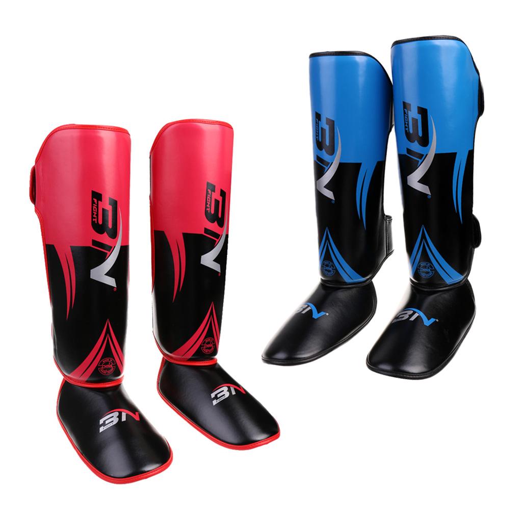 2 Pairs Shin Instep Pads MMA Leg Foot Guards Muay Thai Kick Boxing Guards