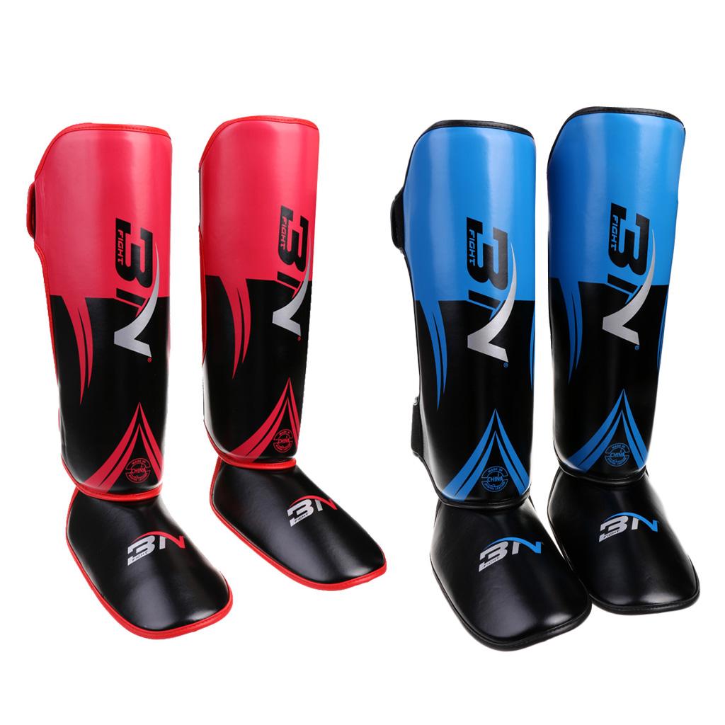 2 Pairs Shin Instep Pads MMA Leg Foot Guards Muay Thai Kick Boxing Guards