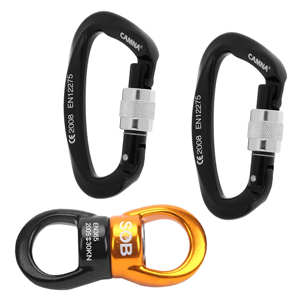 1 Pair Climbing 25KN Screw Lock Carabiner+ 30KN Swivel Ring Rotary Connector