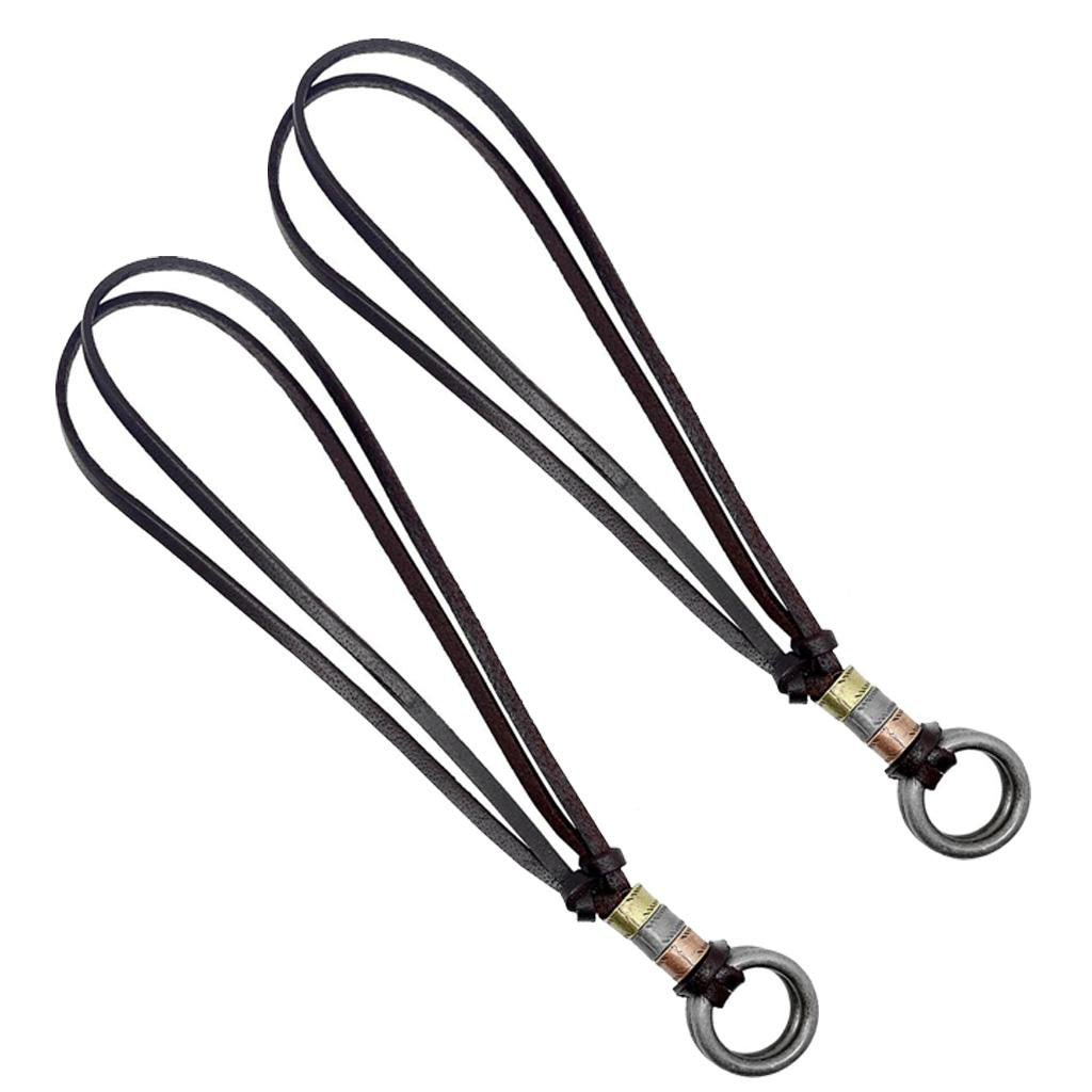 2pcs Vintage Leather Rope Circle Pendant Necklace Eyeglasses Holder Strap