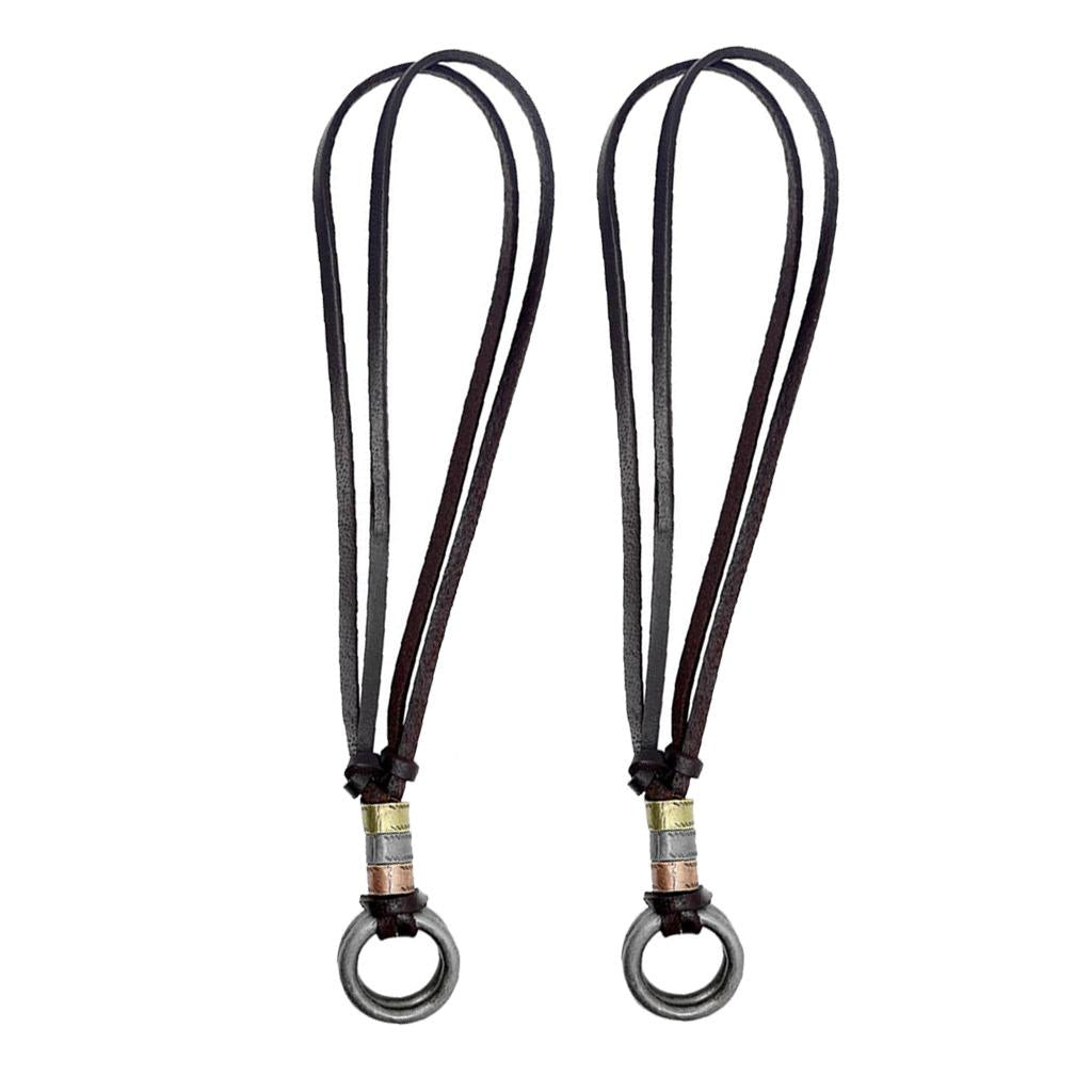 2pcs Vintage Leather Rope Circle Pendant Necklace Eyeglasses Holder Strap